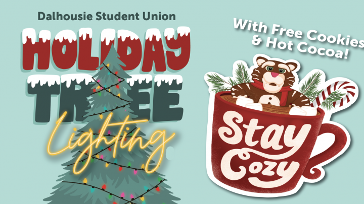 promo graphic with tree and holiday tiger sticker